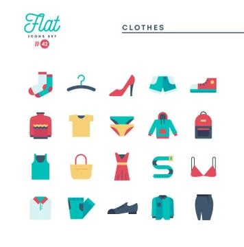 Clothing, flat icons set, vector illustration Stock Illustration
