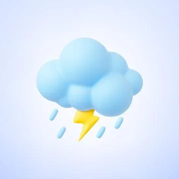 Cloud 3d with raindrops and lightning. Weather, autumn rainy day element Stock Illustration