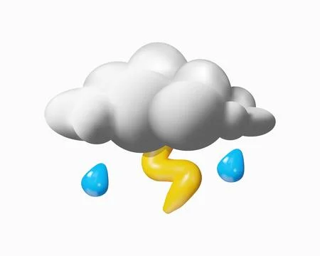 Cloud 3d with raindrops and lightning Stock Illustration