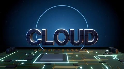 CLOUD 3D Text with Binary Data on a Circuit Board Stock Illustration