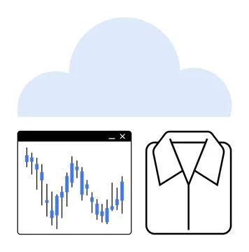 Cloud above a data chart with candlestick graph and a business shirt. Ideal f Stock Illustration