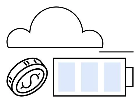 Cloud above dollar coin and battery icon suggesting cloud technology in finan イラスト素材