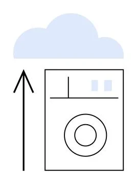 Cloud above an electronic device with a bold upward arrow. Ideal for data man Ilustración de archivo