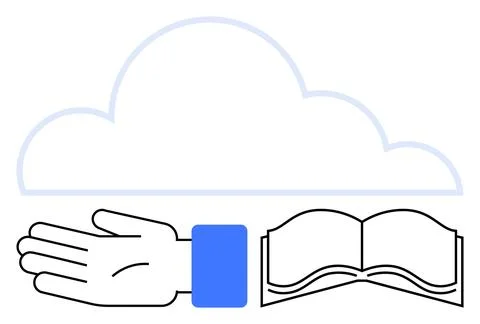 Cloud above open hand and open book. Ideal for cloud computing, knowledge sha Stock Illustration