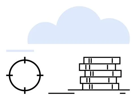 Cloud above server stacks and a target icon representing planning. Ideal for  스톡 일러스트