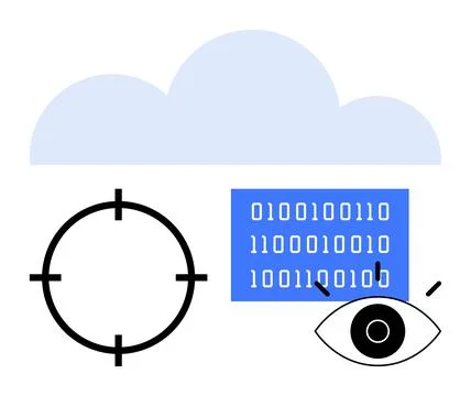 Cloud above target, binary code, and eye searching data. Ideal for cybersecur Stockillustratie