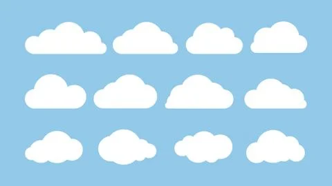 Cloud. Abstract white cloudy set isolated on blue background Stock Illustration