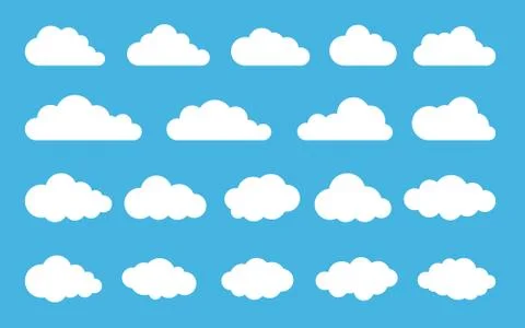 Cloud. Abstract white cloudy set isolated on blue background. Vector illustra Stock Illustration