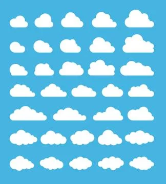 Cloud. Abstract white cloudy set isolated on blue background. Vector illustra Illustrazione stock
