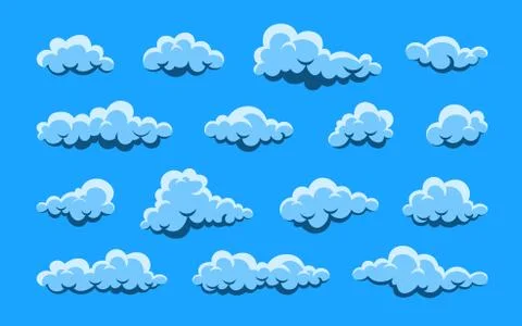Cloud. Abstract white cloudy set isolated on blue background. Vector illustra Stock Illustration