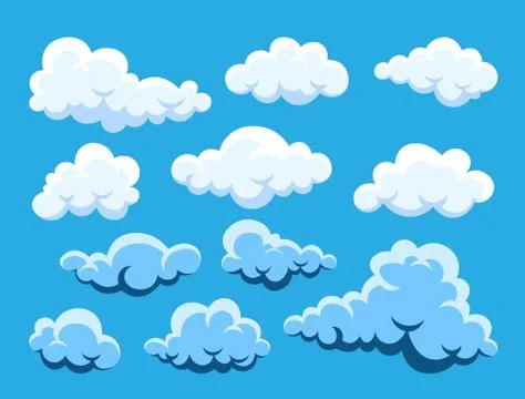 Cloud. Abstract white cloudy set isolated on blue background. Vector illustra Stock Illustration