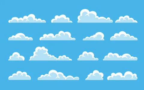 Cloud. Abstract white cloudy set isolated on blue background. Vector illustra イラスト素材
