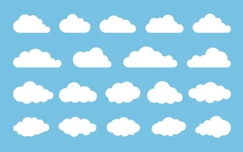 Cloud. Abstract white cloudy set isolated on blue background. Vector illustra Illustrazione stock