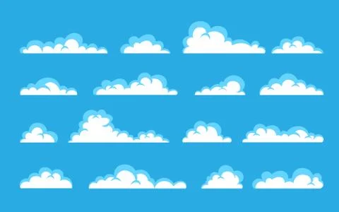 Cloud. Abstract white cloudy set isolated on blue background. Vector illustra 스톡 일러스트