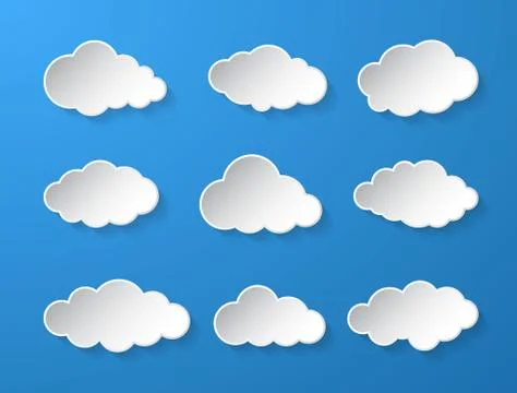 Cloud. Abstract white cloudy set isolated on blue background. Vector illustra Illustrazione stock