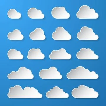 Cloud. Abstract white cloudy set isolated on blue background. Vector illustra 스톡 일러스트