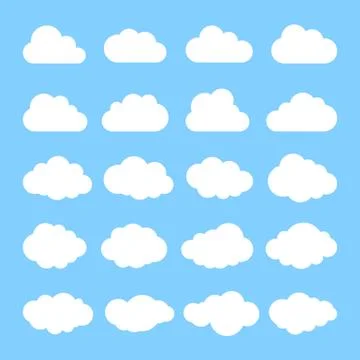 Cloud. Abstract white cloudy set isolated on blue background. Vector illustra Stock Illustration