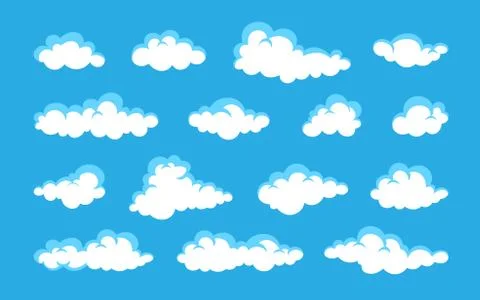 Cloud. Abstract white cloudy set isolated on blue background. Vector illustra イラスト素材