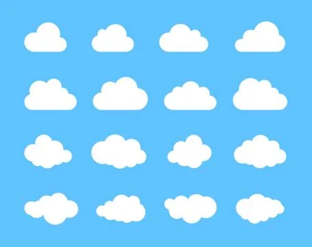 Cloud. Abstract white cloudy set isolated on blue background. Vector illustra Stock Illustration