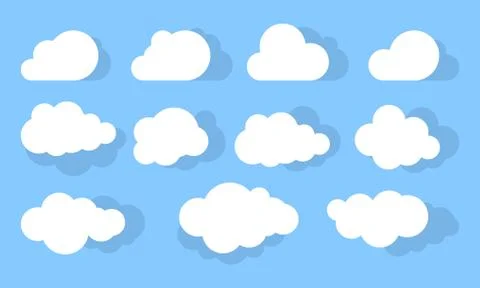 Cloud. Abstract white cloudy set isolated on blue background. Vector illustra イラスト素材