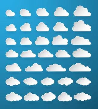 Cloud. Abstract white cloudy set isolated on blue background. Vector illustra Illustrazione stock