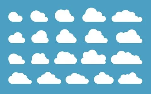 Cloud. Abstract white cloudy set isolated on blue background. Vector illustra Stock Illustration