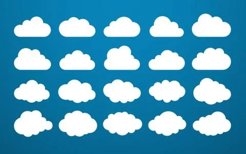 Cloud. Abstract white cloudy set isolated on blue background. Vector illustra イラスト素材