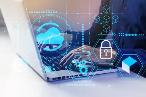 Cloud access for businessman is safe., managing internal systems efficiently. Stock Photos