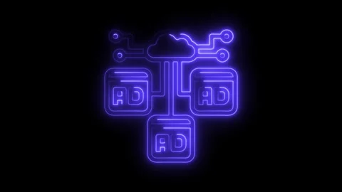 Cloud advertising network neon animation advertising platform and cloud con.. Stock Footage 308707618