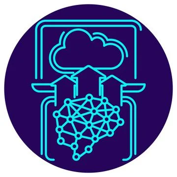 Cloud AI Deployment Icon. Minimalistic neon outline Stock Illustration