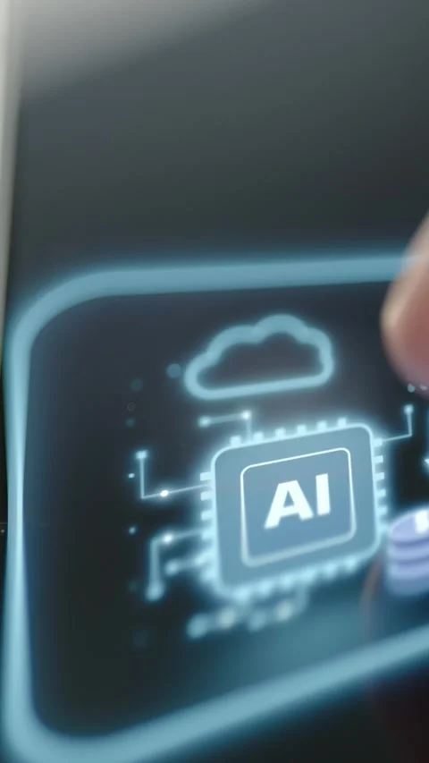 Cloud AI Infrastructure Icon On Glowing Technology Dashboard 4K Stock Footage 341347226