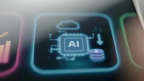 Cloud AI Processor With Upload Download And Database Icons 4K Stock Footage 341346566