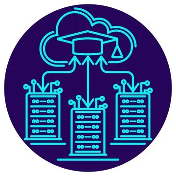 Cloud AI Training Icon. Minimalistic neon outline Stock Illustration