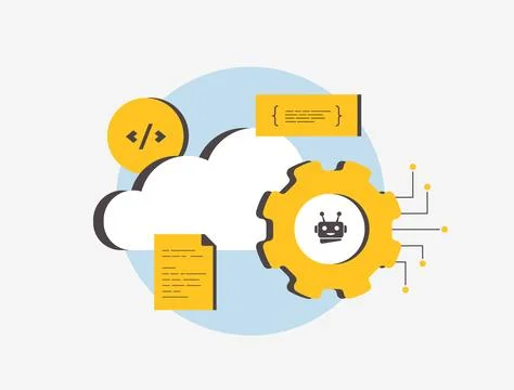 Cloud AI training for machine learning and deep learning development. AI cloud Stock Illustration