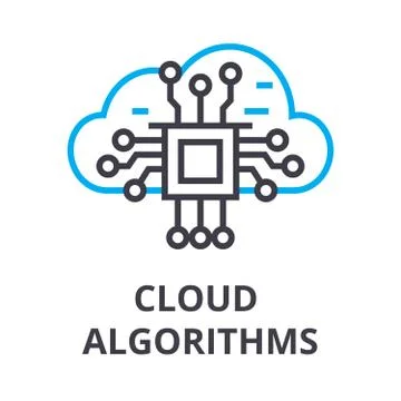 Cloud algorithms thin line icon, sign, symbol, illustation, linear concept Illustrazione stock