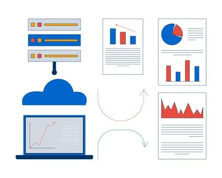 Cloud analytics and reports trend arrows 2D cartoon objects set 스톡 일러스트