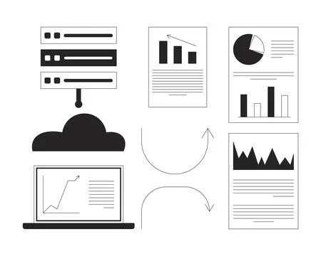 Cloud analytics and reports trend arrows 2D line objects set 스톡 일러스트