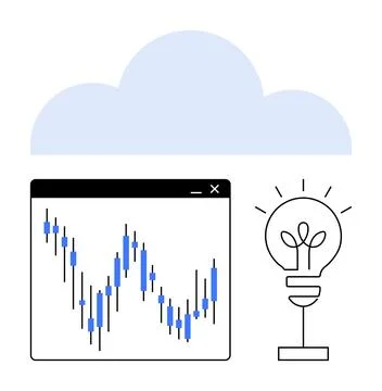 Cloud with analytics chart and light bulb representing data analysis and inno Stock Illustration