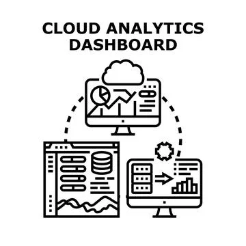 Cloud analytics dashboard concept processing business data Stock Illustration