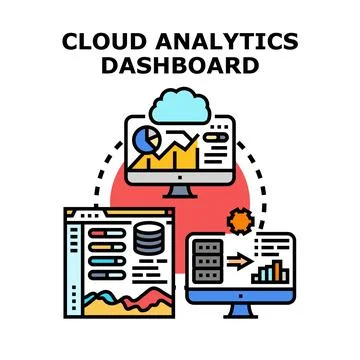 Cloud analytics dashboard concept processing business data Stock Illustration