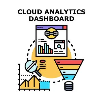 Cloud analytics dashboard visualizing data processing and funnel イラスト素材