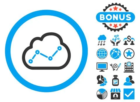 Cloud Analytics Flat Vector Icon with Bonus Stock Illustration