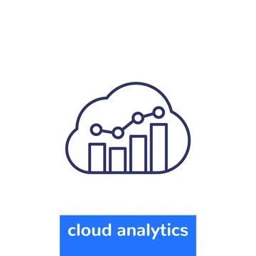 Cloud analytics line icon on white Stock Illustration