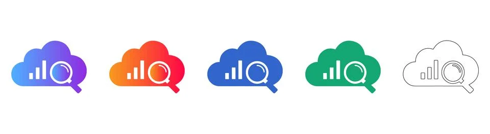 Cloud Analytics Magnifying Glass Icons Illustrazione stock