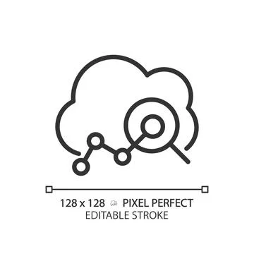Cloud analytics pixel perfect linear icon Stock Illustration