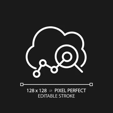 Cloud analytics pixel perfect white linear icon for dark theme 스톡 일러스트