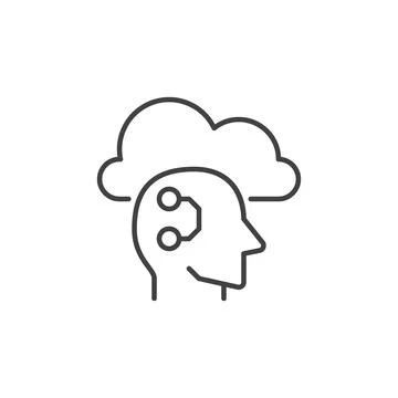 Cloud and AI Head vector Learning concept thin line icon 스톡 일러스트