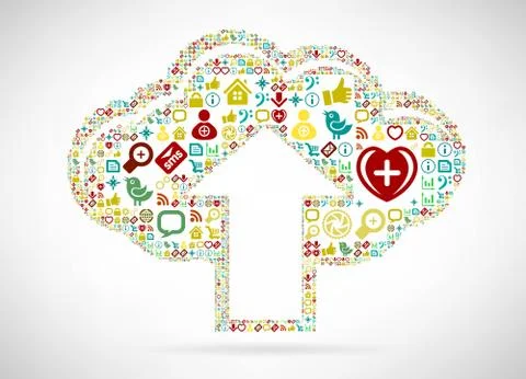 Cloud and arrow with different icons. Stock Illustration