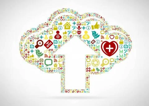 Cloud and arrow with different icons. Cloud and arrow with different icons... Stock Photos