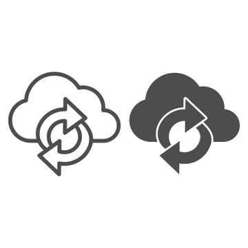 Cloud and arrows line and solid icon, Coworking concept, Data Sync sign on white イラスト素材